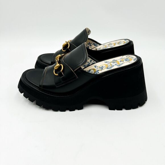 Gucci Platform Horsebit Cordovan Sandals Mules Chunky Slides EU 36.5 US 6.5 - Picture 4 of 11
